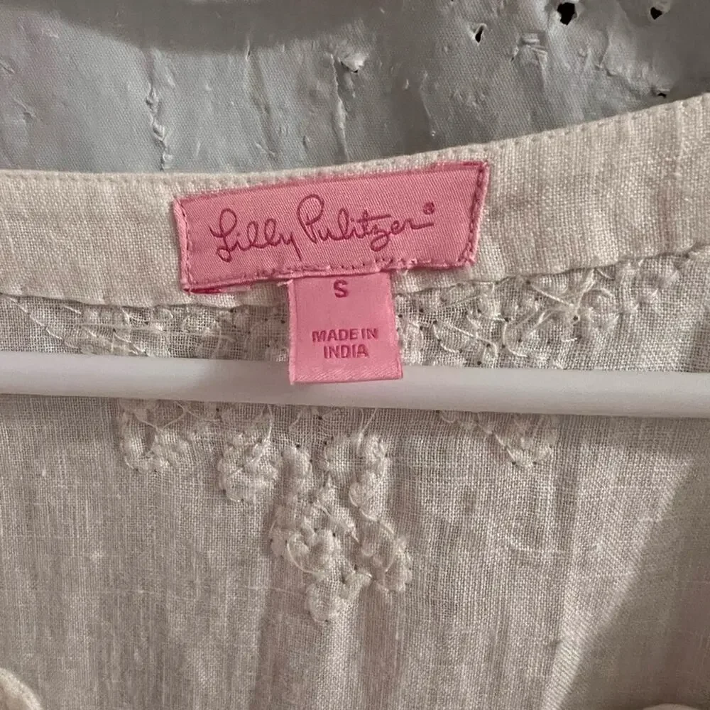 Lilly Pulitzer Amelia island tunic resort white beaded size s 100% linen - Picture 3 of 7